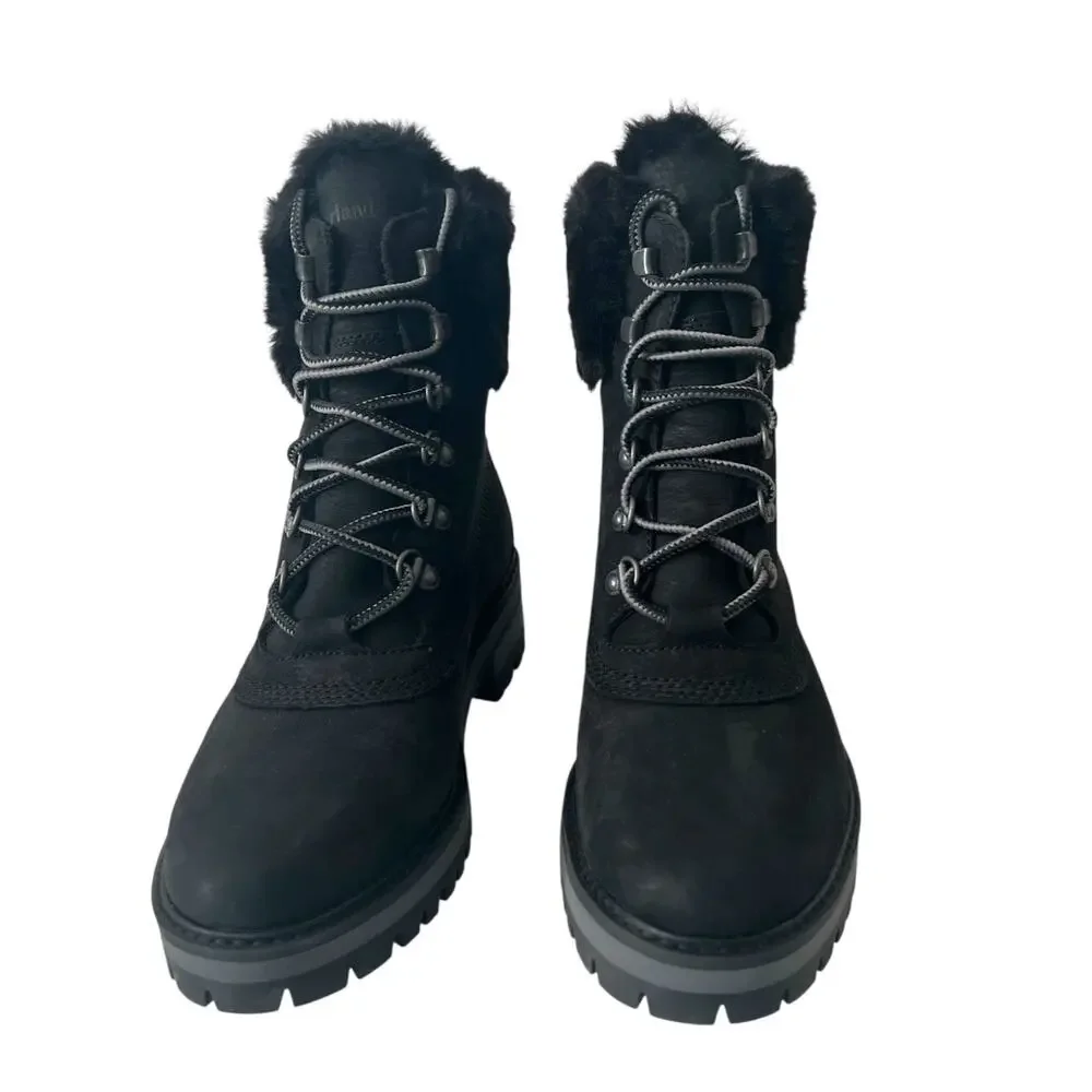 Timberland Courmayeur Valley 6” Faux Fur Black Leather Boot Size 8.5 - Picture 4 of 9